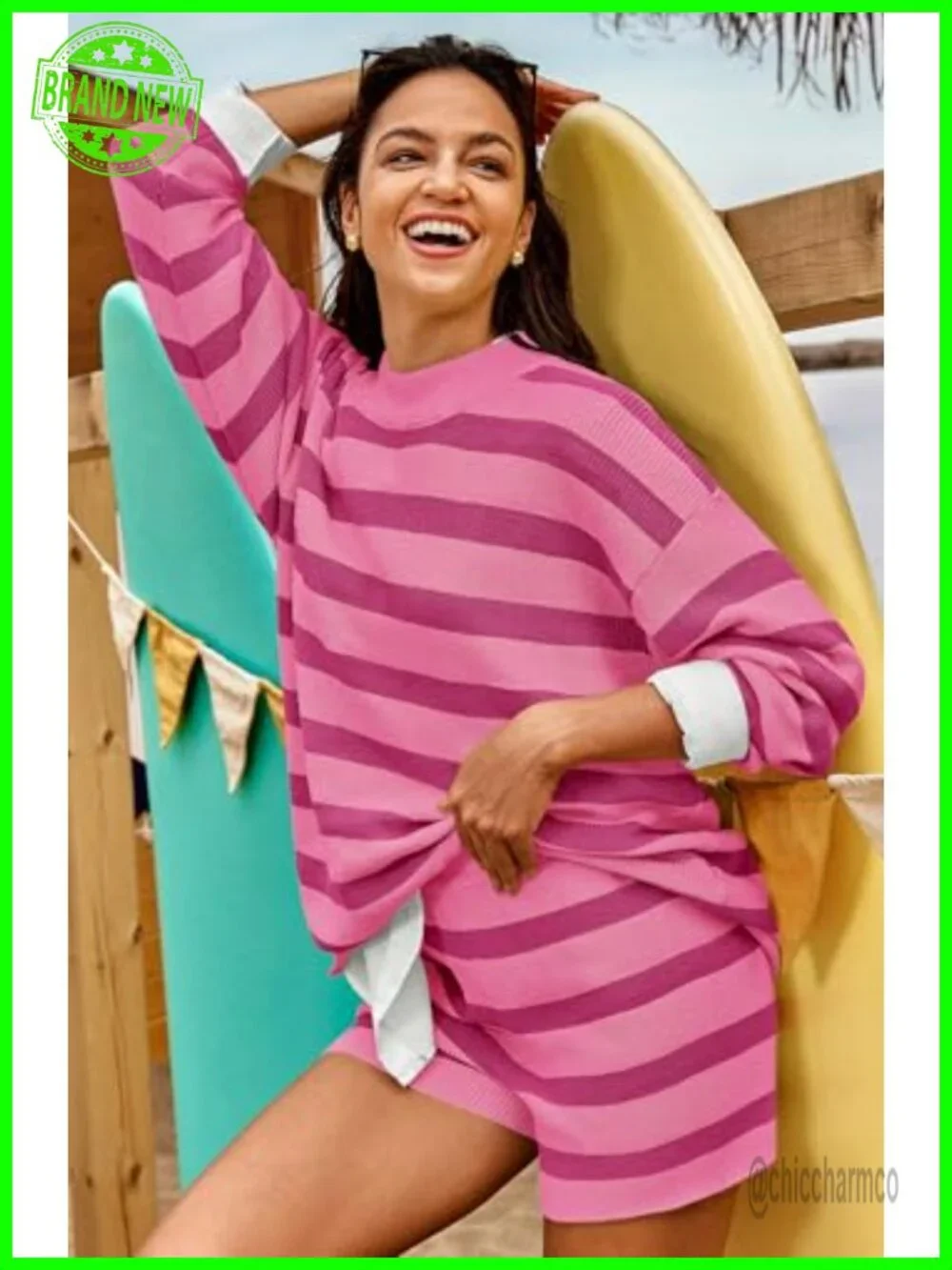 Oversized Lounge Set 2 Piece Striped Matching Pajama Set Long Sleeve Sweater Set
